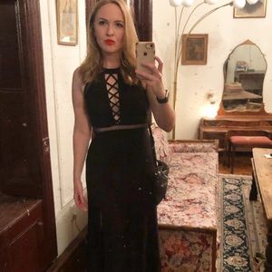 Sexy black floor length dress with peekaboo detail